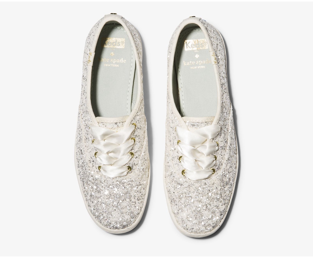 Basket Keds Femme Blanche - Kate Spade New York Champion Glitter - 270-MNRVQF